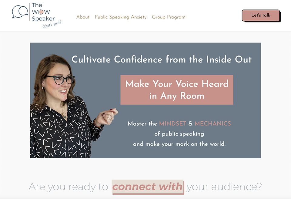 Screenshot of public speaking coach website